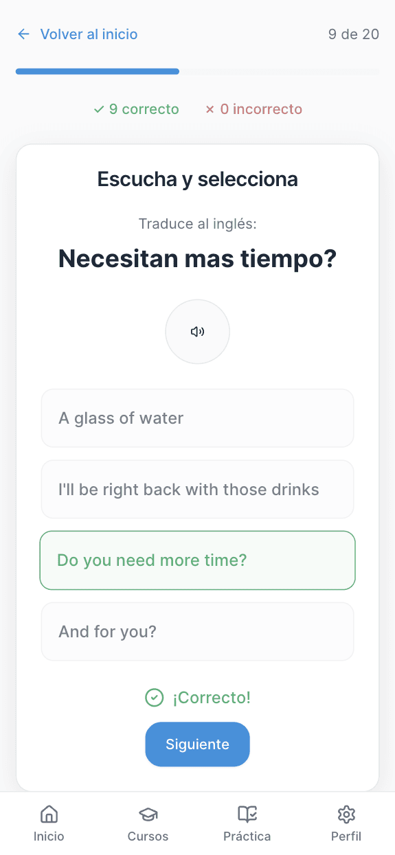 Vista de una lección de inglés para restaurantes en Recitu
